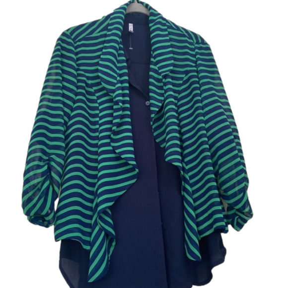 Stripe Collar Cardigan Size Large Green Navy Stripe - Picture 4 of 7
